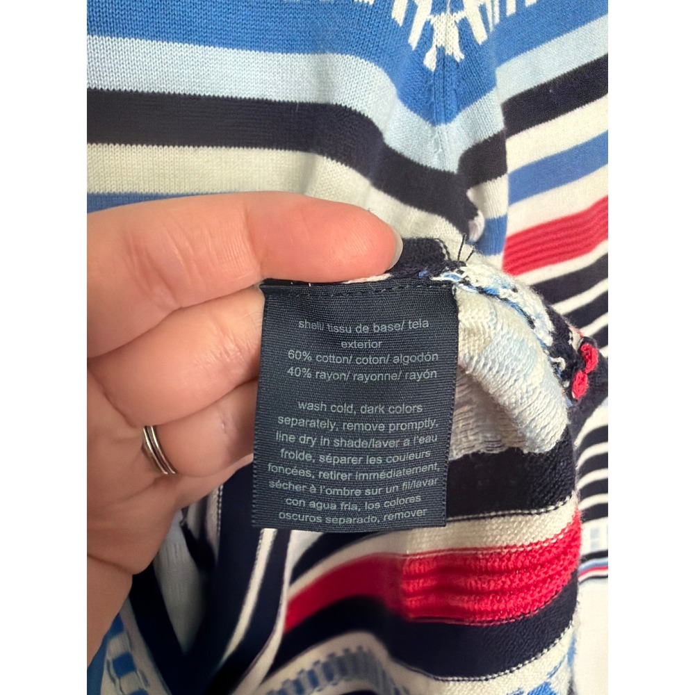 Tommy Hilfiger Womens Striped Boat Neck Sweater Navy Red Blue Button Shoulder M - Picture 7 of 10